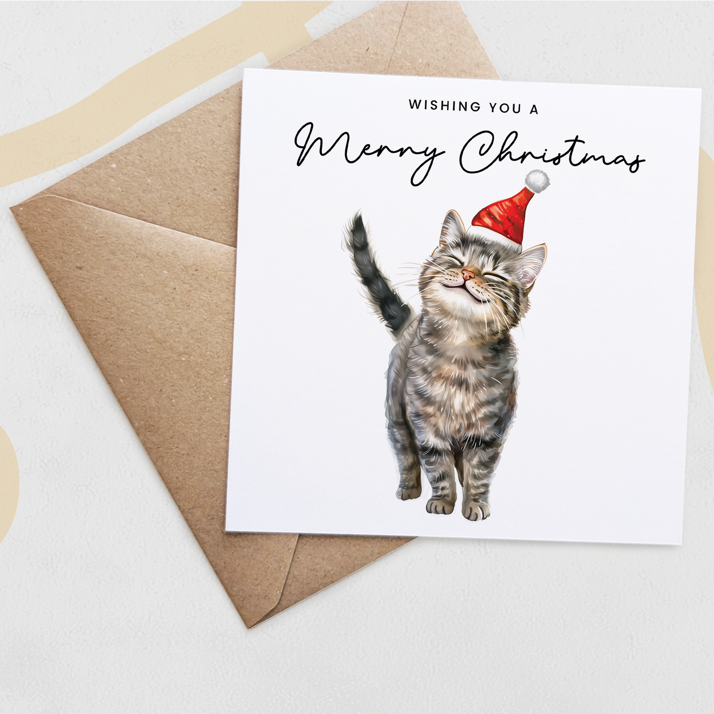 Cat Christmas Card – Cute Tabby Cat Lover Card – Eco Friendly “Merry Christmas” Card – Funny Pet Holiday Card