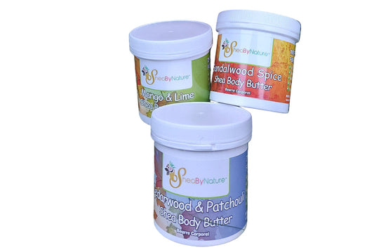 Shea Body Butter Gift Set – Vegan Skincare Gift for Her & Him – Natural Shea Butter Creams in African Textile Bag