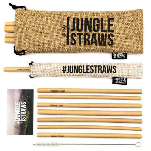 Jungle Straws: Reusable Bamboo Drinking Straws with Natural Hessian Carry Case (Set of 12)