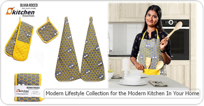 OLIVIA ROCCO Kitchen Sets With Apron Double Oven Gloves Towel Set Oven Mitts Pot Holder