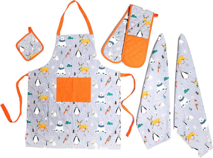 OLIVIA ROCCO Kitchen Sets With Apron Double Oven Gloves Towel Set Oven Mitts Pot Holder