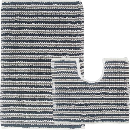 OLIVIA ROCCO Amalfi 2 Piece Bath Mat Set 100% Cotton Jumbo Plush Absorbent Pedestal Bath