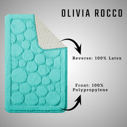 OLIVIA ROCCO Cali Bubbles 2 Piece Duck Egg Bath Mat and Pedestal Set Non Slip Super Soft Easy-Care Home Essential