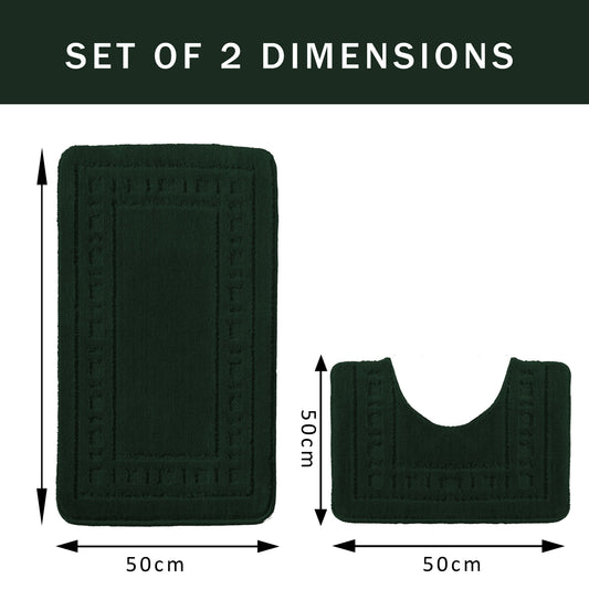 OLIVIA ROCCO Miami 2 Piece Emerald Green Bath Mat And Pedestal Set Non Slip Super Soft Easy-Care Home Essential