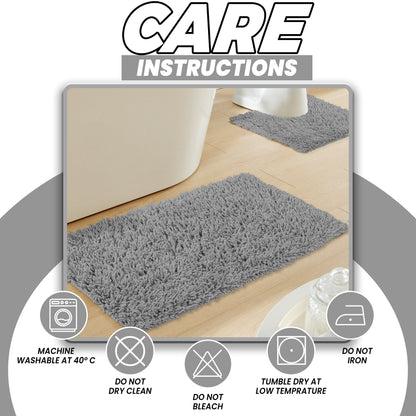 OLIVIA ROCCO Como 2 Piece Grey Bath Mat And Pedestal Set Non-Slip Super Absorbent Cotton Easy-Care Hotel-Quality Textile