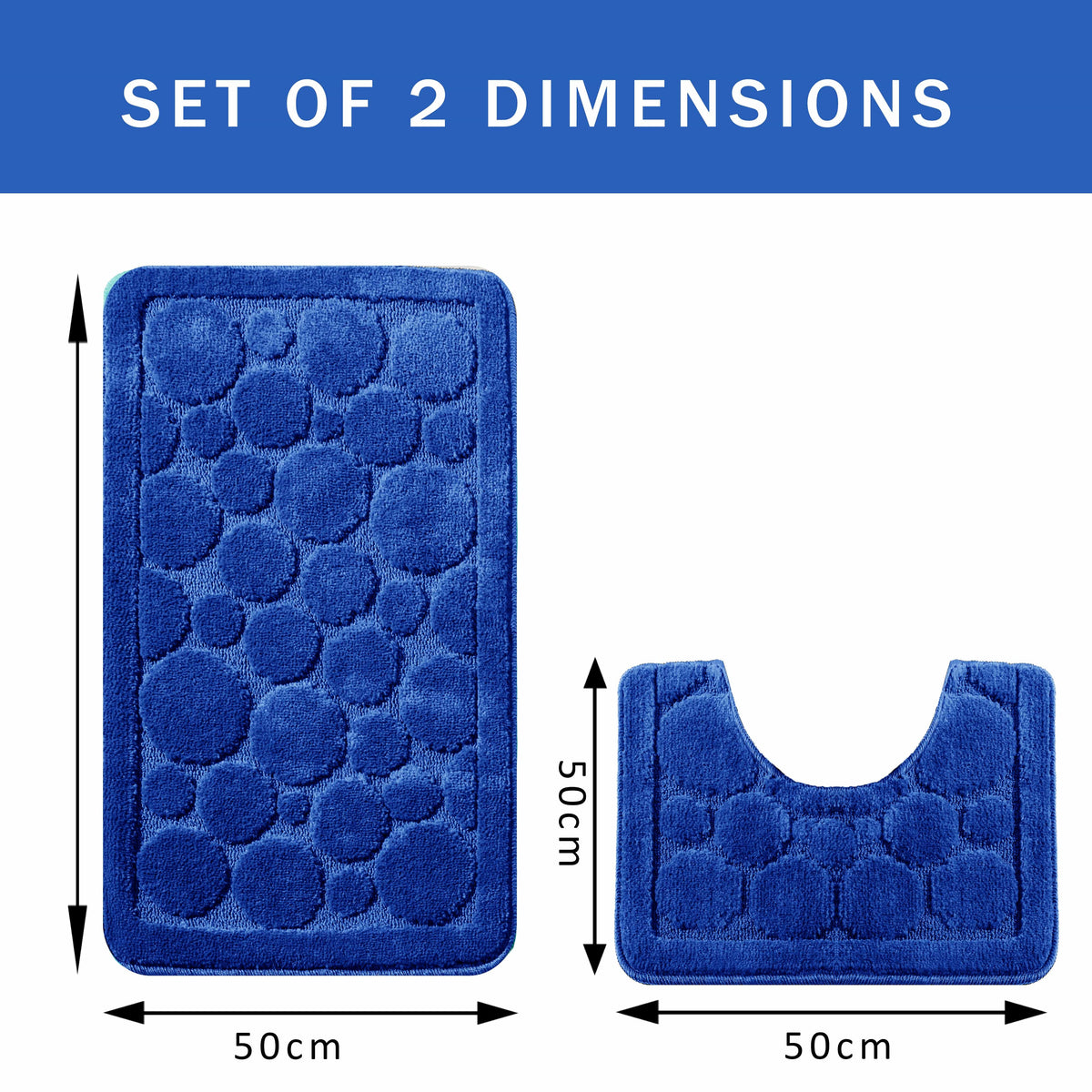 OLIVIA ROCCO Cali Bubbles 2 Piece Royal Blue Bath Mat And Pedestal Set Non Slip Easy-Care Hotel-Quality Textile