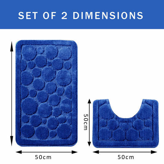 OLIVIA ROCCO Cali Bubbles 2 Piece Royal Blue Bath Mat And Pedestal Set Non Slip Easy-Care Hotel-Quality Textile