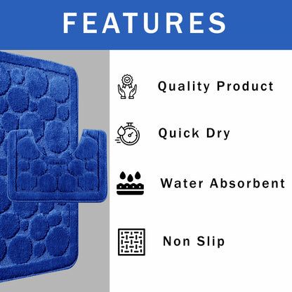 OLIVIA ROCCO Cali Bubbles 2 Piece Royal Blue Bath Mat And Pedestal Set Non Slip Easy-Care Hotel-Quality Textile