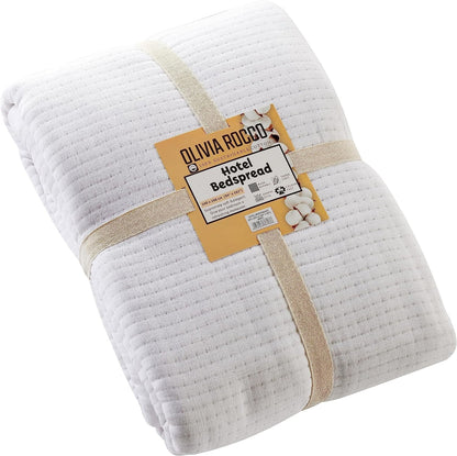 OLIVIA ROCCO Hotel Collection Quilted Bedspread 240x260 cm White and Grey 100% Sustainable Cotton Super Soft Easy-Care Home Essential