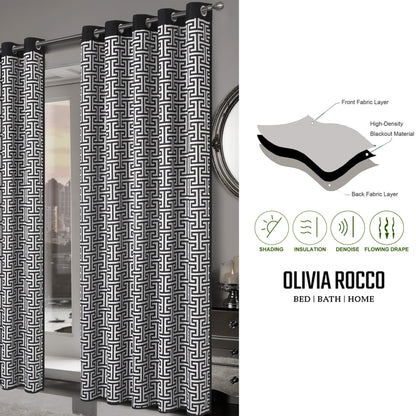 OLIVIA ROCCO Milano Geometric Blackout Curtains Thermal Insulated Eyelet Pair Pencil Pleat