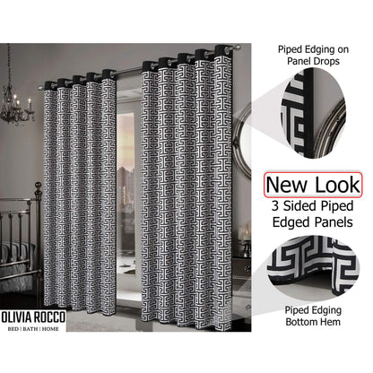 OLIVIA ROCCO Milano Geometric Blackout Curtains Thermal Insulated Eyelet Pair Pencil Pleat