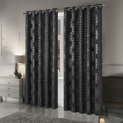 OLIVIA ROCCO Geometric Sparkle Blackout Curtains Black Thermal Insulated Eyelet Ring Top
