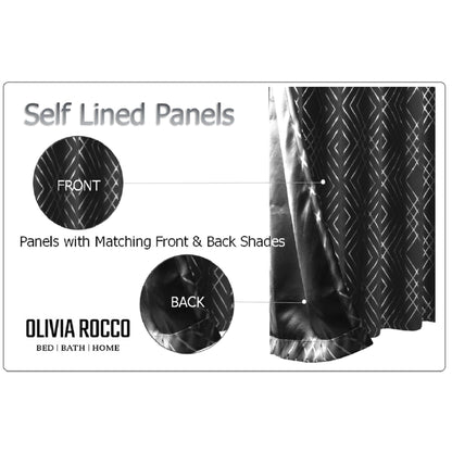 OLIVIA ROCCO Geometric Sparkle Blackout Curtains Black Thermal Insulated Eyelet Ring Top