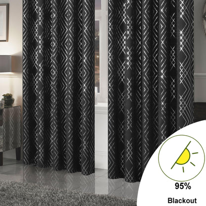 OLIVIA ROCCO Geometric Sparkle Blackout Curtains Black Thermal Insulated Eyelet Ring Top