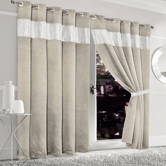 OLIVIA ROCCO Diamante Natural Blackout Eyelet Curtains With Tie Backs Thermal Ring Top