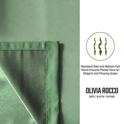 OLIVIA ROCCO Diamante Sage Green Blackout Eyelet Curtains With Tie Backs Thermal Ring Top