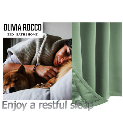 OLIVIA ROCCO Diamante Sage Green Blackout Eyelet Curtains With Tie Backs Thermal Ring Top