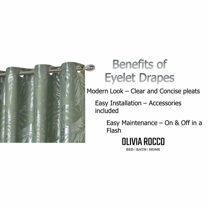 OLIVIA ROCCO Leaf Sage Green Sparkle Blackout Curtains With Thermal Insulation Eyelet
