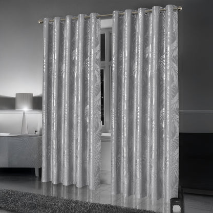 OLIVIA ROCCO Leaf Silver Sparkle Blackout Curtains Super Soft Thermal Insulated Eyelet