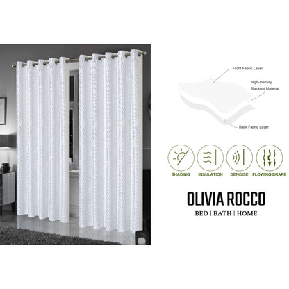 OLIVIA ROCCO Geometric White Sparkle Blackout Curtains Soft Thermal Insulated Drapes