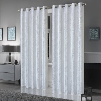 OLIVIA ROCCO Leaf White Sparkle Blackout Curtains Super Soft Fabric Thermal Insulated