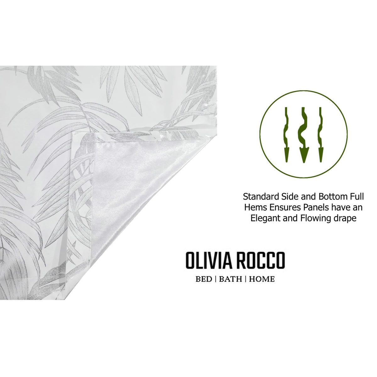 OLIVIA ROCCO Leaf White Sparkle Blackout Curtains Super Soft Fabric Thermal Insulated