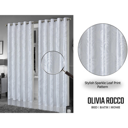 OLIVIA ROCCO Leaf White Sparkle Blackout Curtains Super Soft Fabric Thermal Insulated