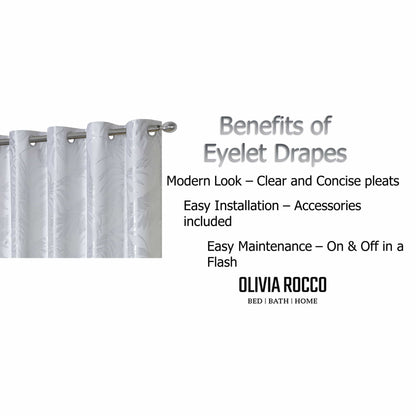OLIVIA ROCCO Leaf White Sparkle Blackout Curtains Super Soft Fabric Thermal Insulated