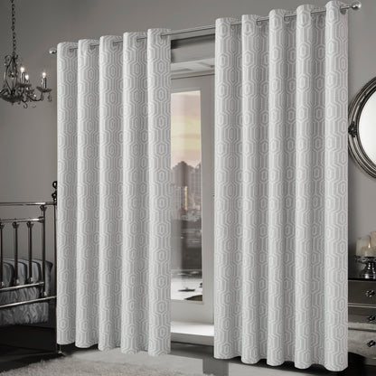 OLIVIA ROCCO Paris Eyelet Jacquard Curtains Natural Geometric Pattern Thermal Insulated