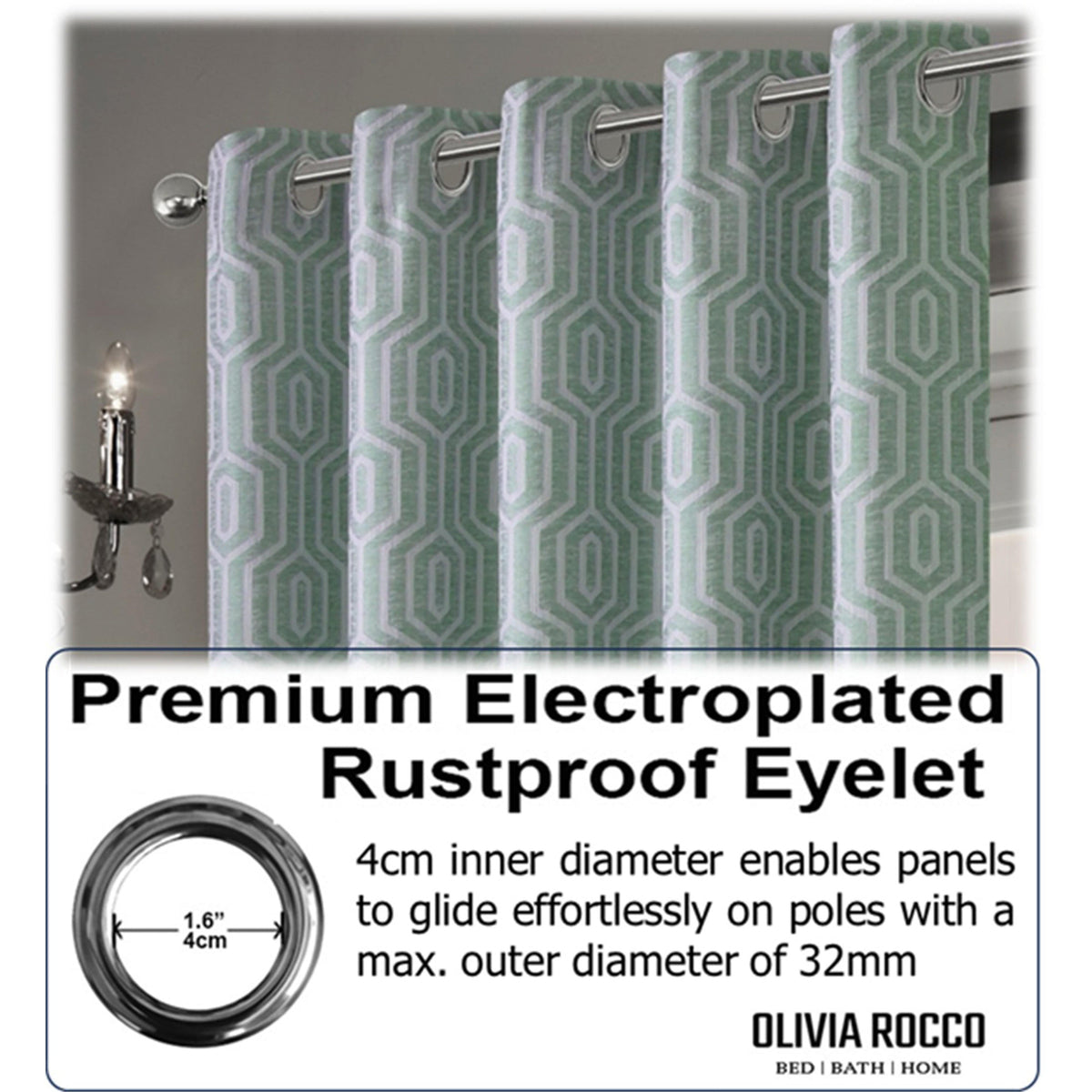 OLIVIA ROCCO Paris Eyelet Jacquard Curtains Sage Green Geometric Pattern Thermal