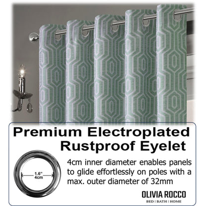 OLIVIA ROCCO Paris Eyelet Jacquard Curtains Sage Green Geometric Pattern Thermal