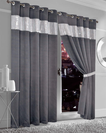 OLIVIA ROCCO Diamante Blackout Curtains With Glitz Detailing Eyelet Ring Top Sold As Pair