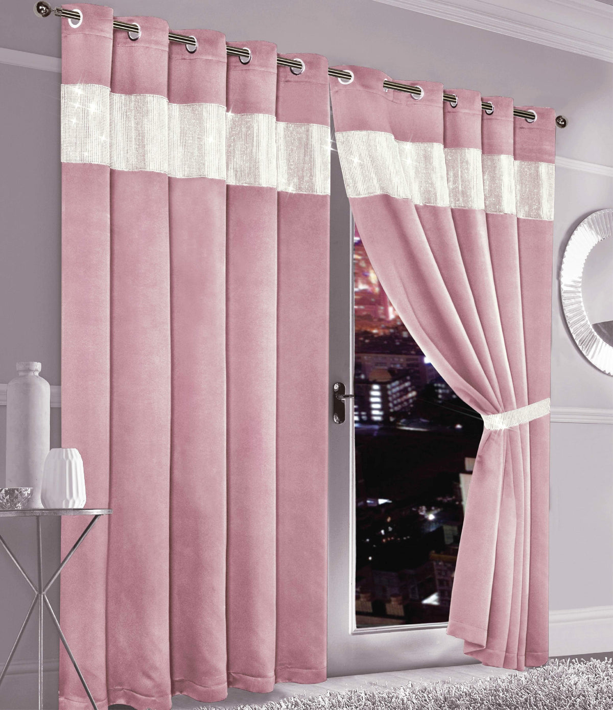 OLIVIA ROCCO Diamante Blackout Curtains With Glitz Detailing Eyelet Ring Top Sold As Pair