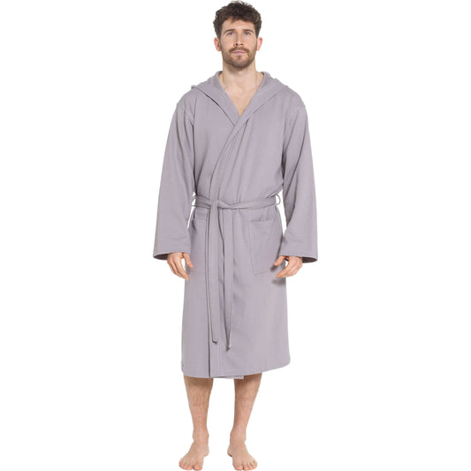 OLIVIA ROCCO Men's Hooded Waffle Cotton Bathrobe Grey 100% Cotton Super Absorbent Spa