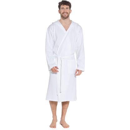 OLIVIA ROCCO Men's Hooded Waffle Cotton Bathrobe White Super Absorbent Spa Robe Cosy Easy-Care Nightwear Set