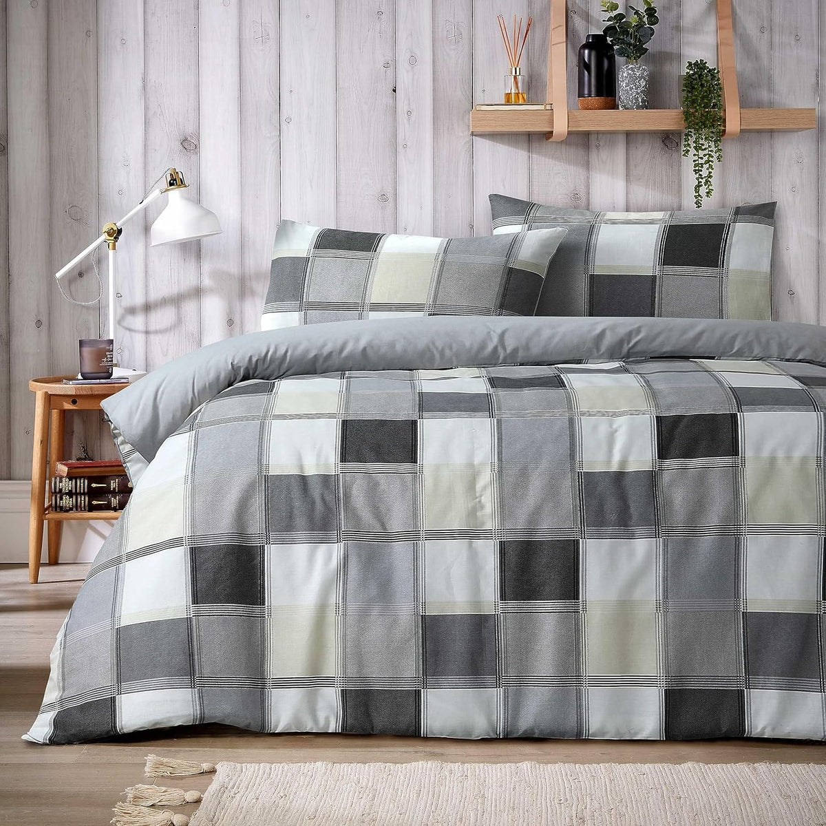 OLIVIA ROCCO Glencoe Check Duvet Cover Set Reversible Polycotton With Pillowcases