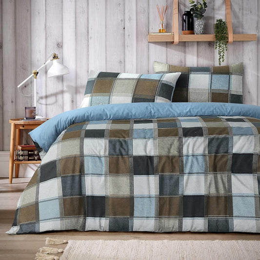 OLIVIA ROCCO Glencoe Check Duvet Cover Set Reversible Polycotton With Pillowcases