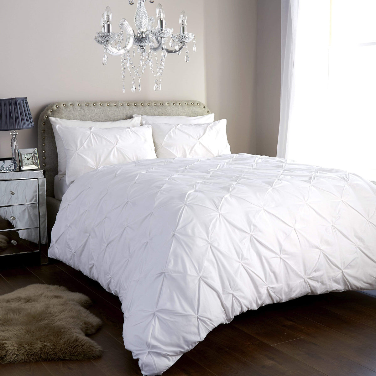 OLIVIA ROCCO Pintuck Duvet Cover Set Cotton Rich Handmade Pinch Pleats OEKO TEX Certified