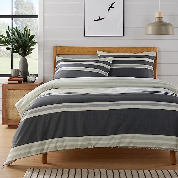 OLIVIA ROCCO Duvet Cover Set Miami Stripes Reversible Hypoallergenic Cotton Blend Grey Super Soft Hotel-Style Finish