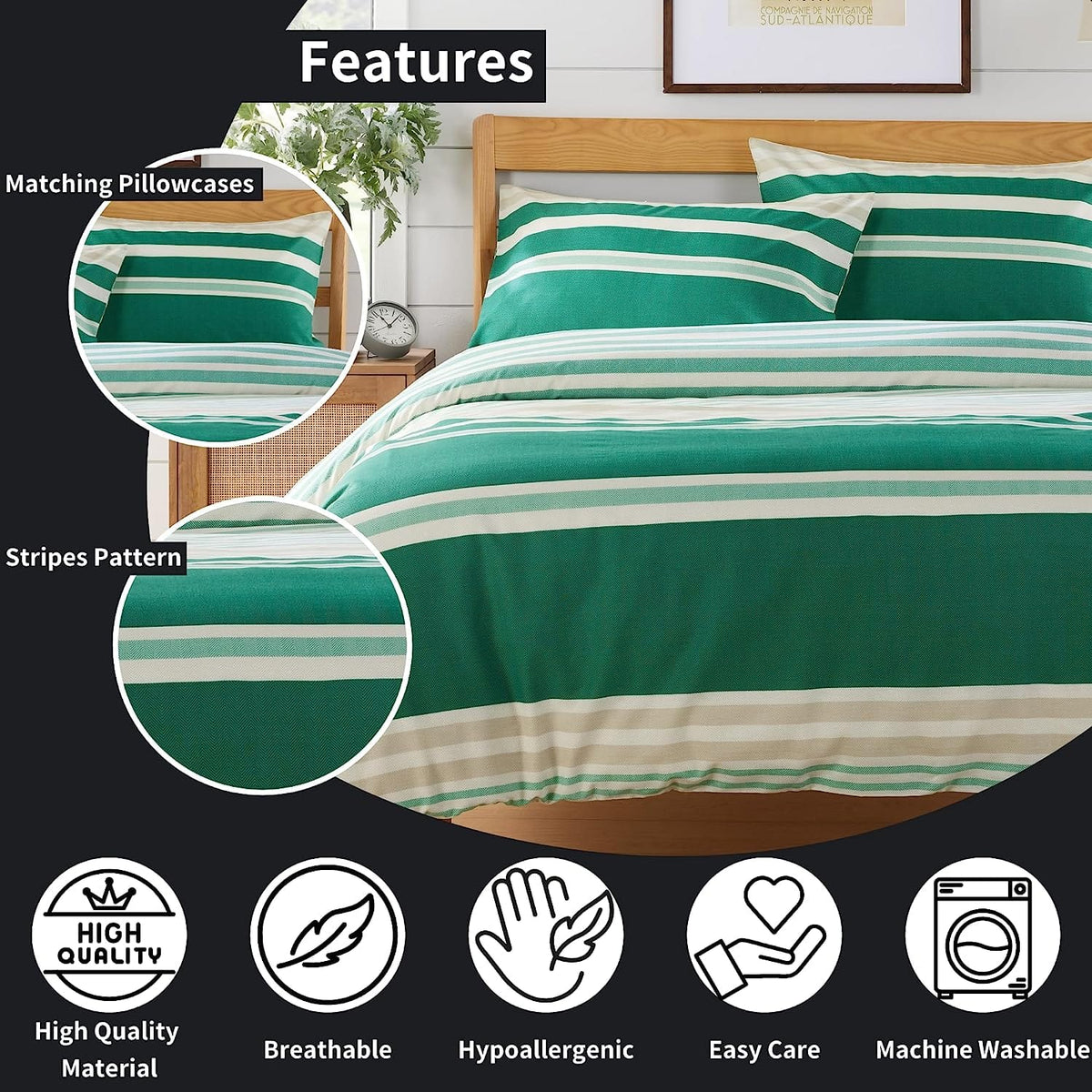 OLIVIA ROCCO Duvet Cover Set Miami Stripes Reversible Hypoallergenic Cotton Blend Grey Super Soft Hotel-Style Finish