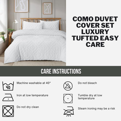OLIVIA ROCCO Como Tufted Duvet Cover Set With Pillowcases Grey Natural White Easy Care
