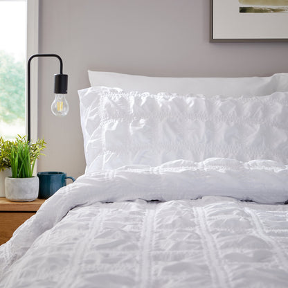 OLIVIA ROCCO Duvet Cover Set Microfibre Quilted White With Pillowcases Easy Care Bedding