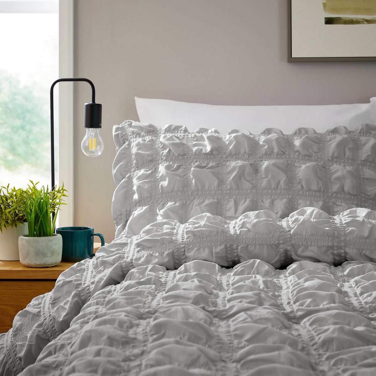 OLIVIA ROCCO Soho Grey Microfibre Duvet Cover Set With Pillowcases Quilted Super Soft