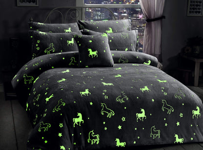 OLIVIA ROCCO Unicorn Glow In The Dark Teddy Duvet Set Pink For Kids OEKO-TEX Certified
