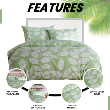 OLIVIA ROCCO Leaf Print Reversible Cotton Rich Duvet Cover Set With Pillowcases Black Bedroom Refresh Easy-Care Comfort