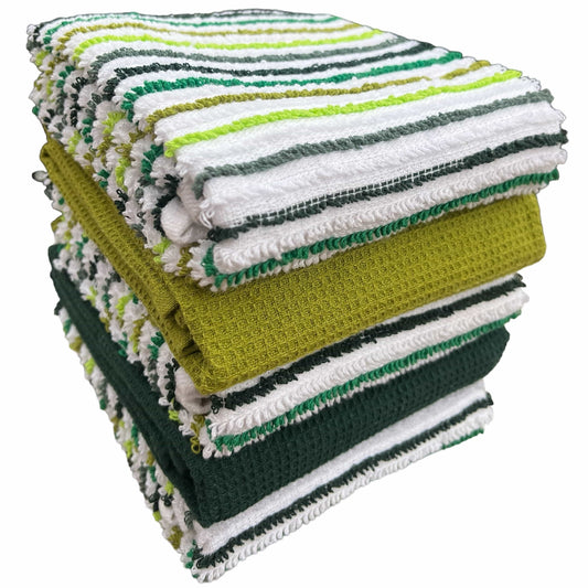 OLIVIA ROCCO 5 Pack Cotton Kitchen Tea Towels Striped Ribbed Waffle 45cm x 65cm Quick Dry