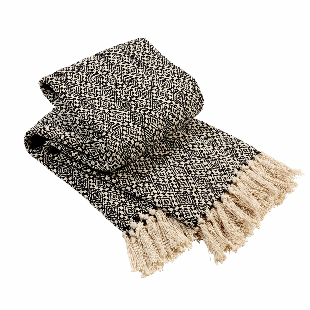 OLIVIA ROCCO Casablanca Check Design Recycled Cotton Throw Blanket With Tassels for Sofas and Beds