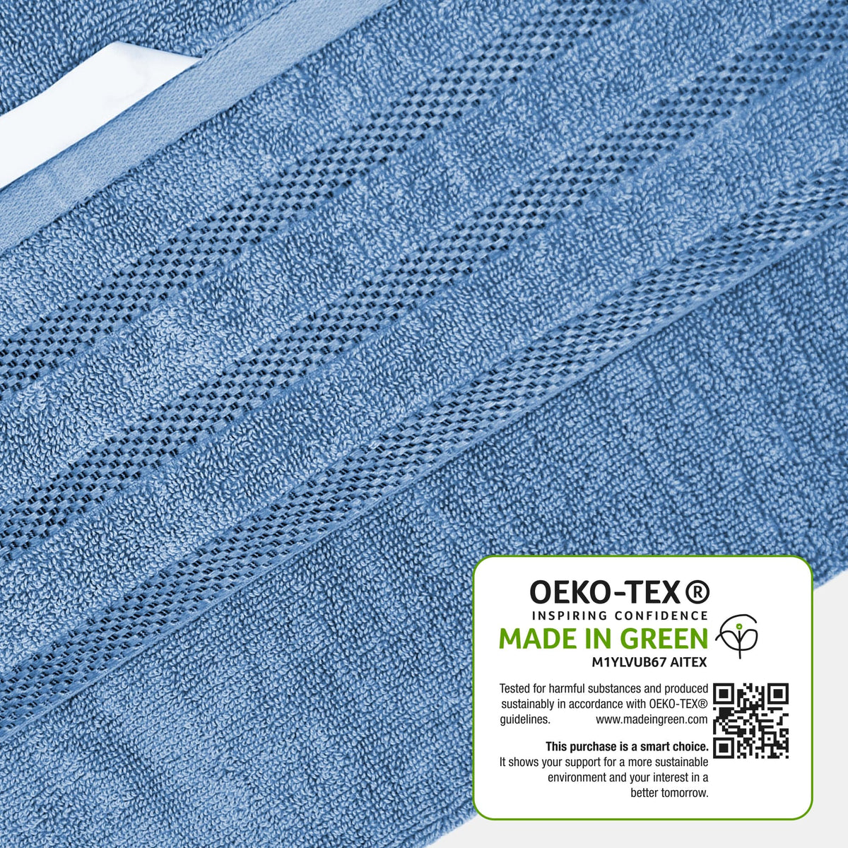 OLIVIA ROCCO Belmont Viscose Stripe Blue Towels 100% Cotton Hotel Quality Super Absorbent