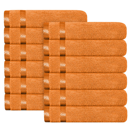 OLIVIA ROCCO Belmont Viscose Stripe Orange Towels 100% Cotton Hotel Quality Bath Towels