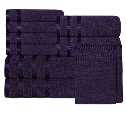 OLIVIA ROCCO Belmont Viscose Stripe Purple Towels 100% Cotton Hotel Quality Bath Towels